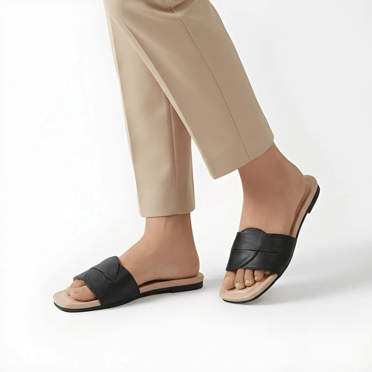 Black Faux Leather Flat