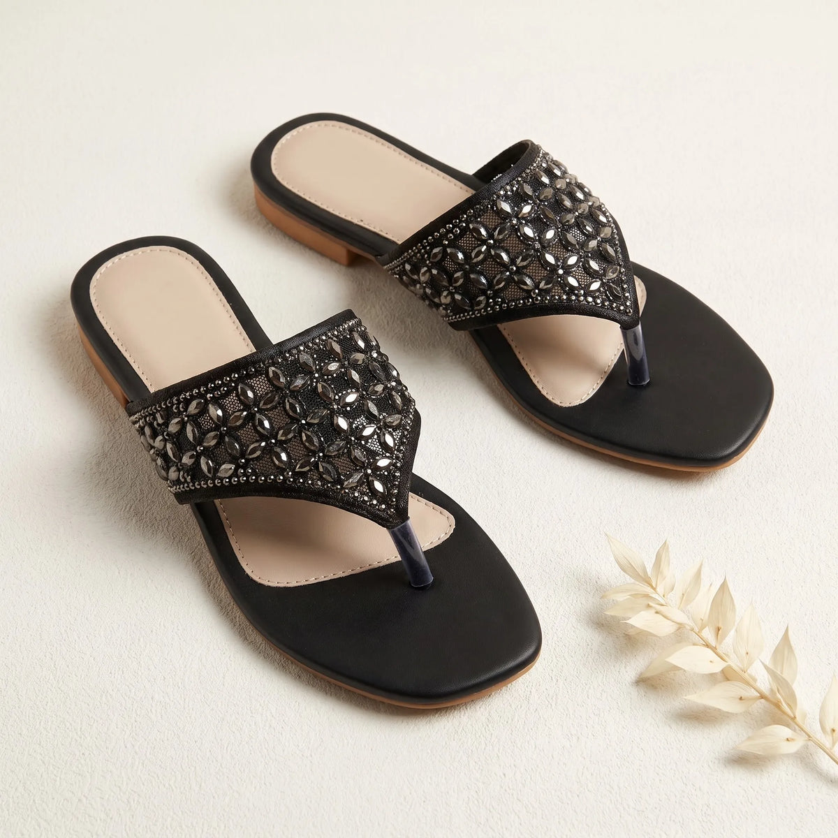 Metallic Grace Flats – Black