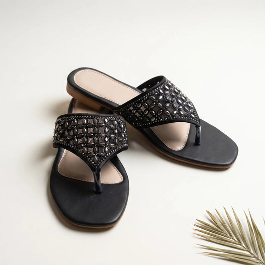 Metallic Grace Flats – Black