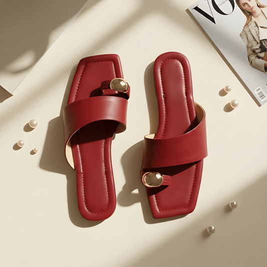 Square Toe Flat Slide - Red