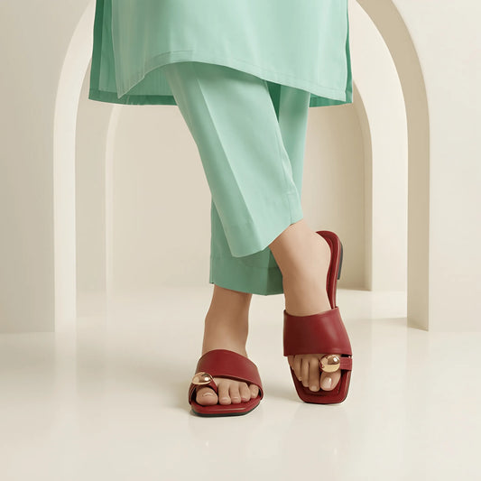 Square Toe Flat Slide - Red