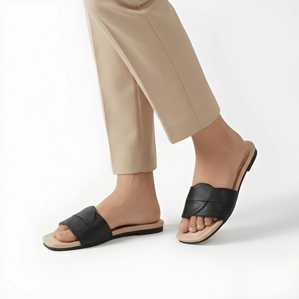 Black Faux Leather Flat