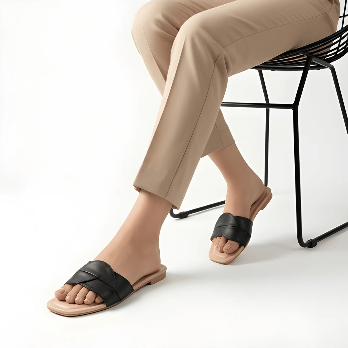 Black Faux Leather Flat