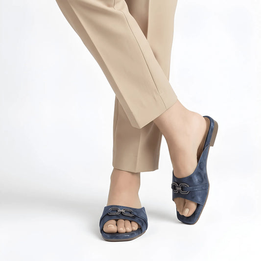 Blue Decorative Buckle Slipper