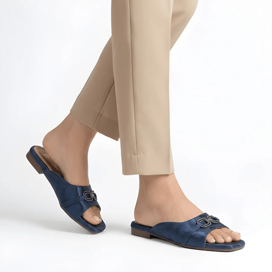 Blue Decorative Buckle Slipper