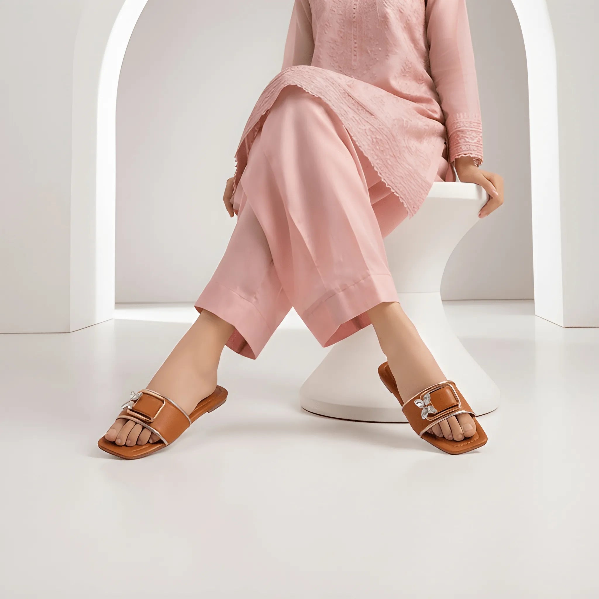 Butterfly Jewel Flat Slipper - Brown