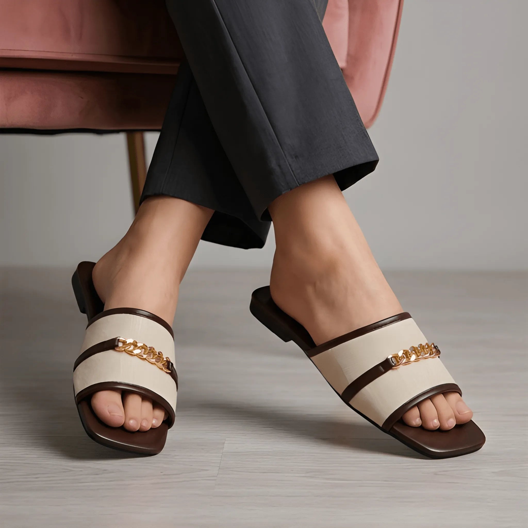 Chain Charm Slide - Brown