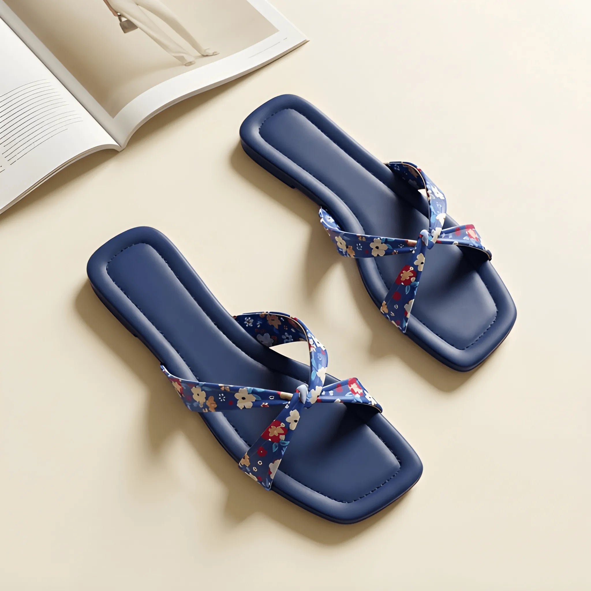 Colorful Floral Slipper - Navy Blue