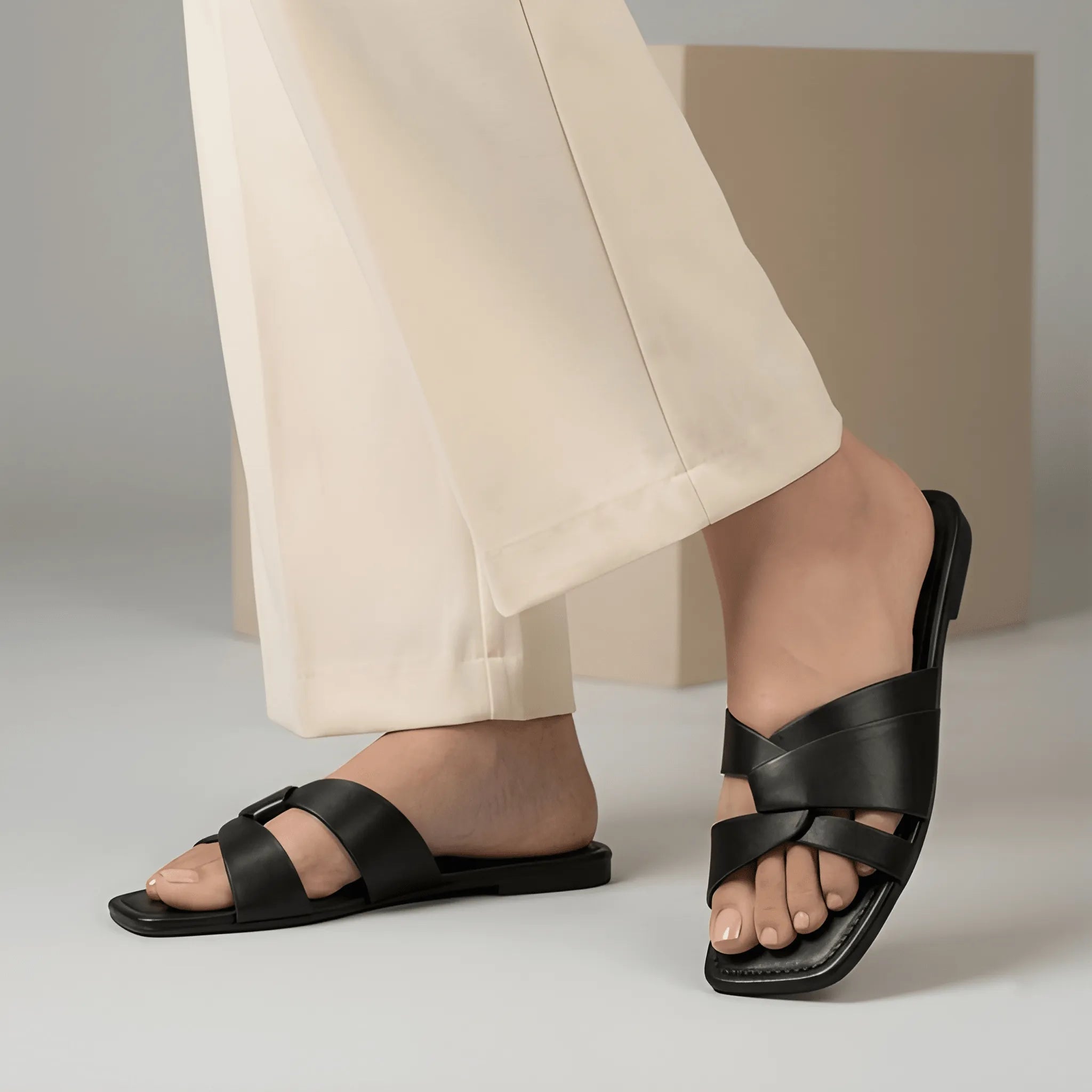 Cross Strap Slides - Black