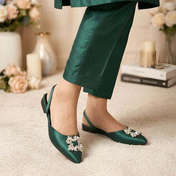 Crystal Broach Mules - Green