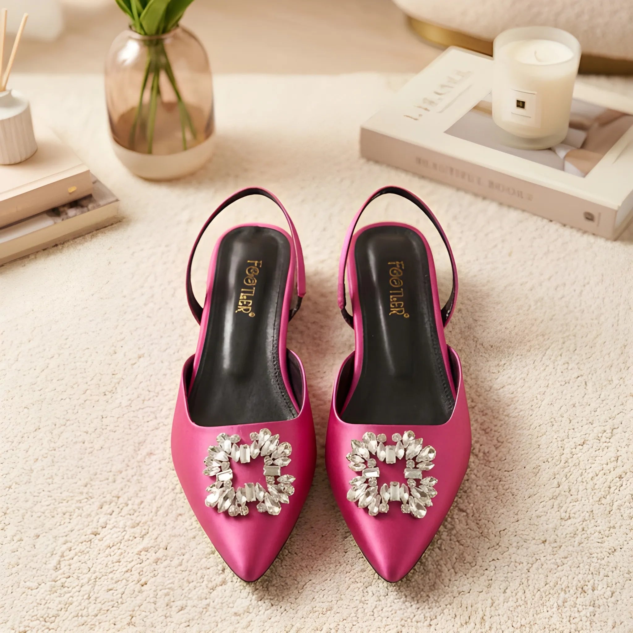 Crystal Broach Mules - Pink