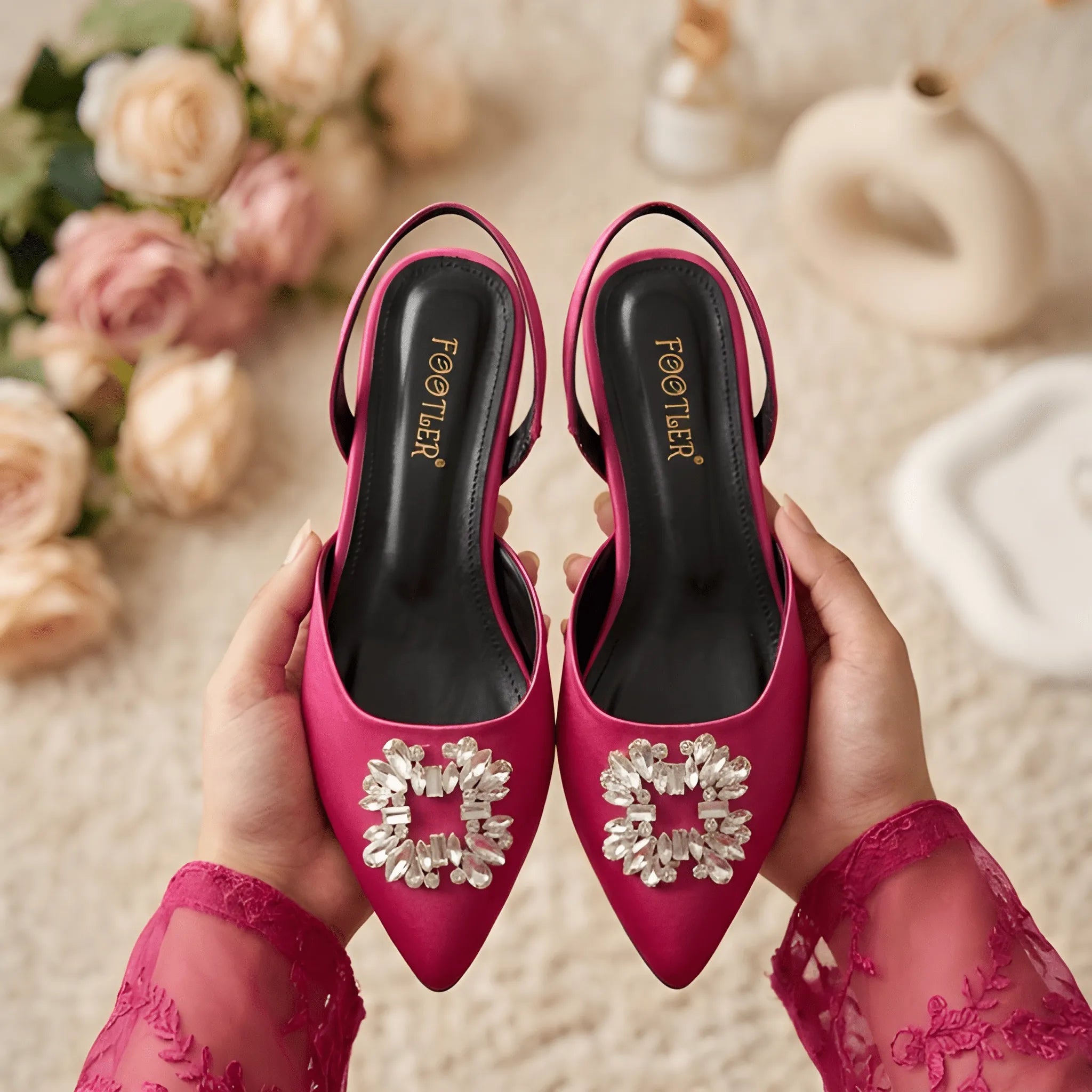 Crystal Broach Mules - Pink