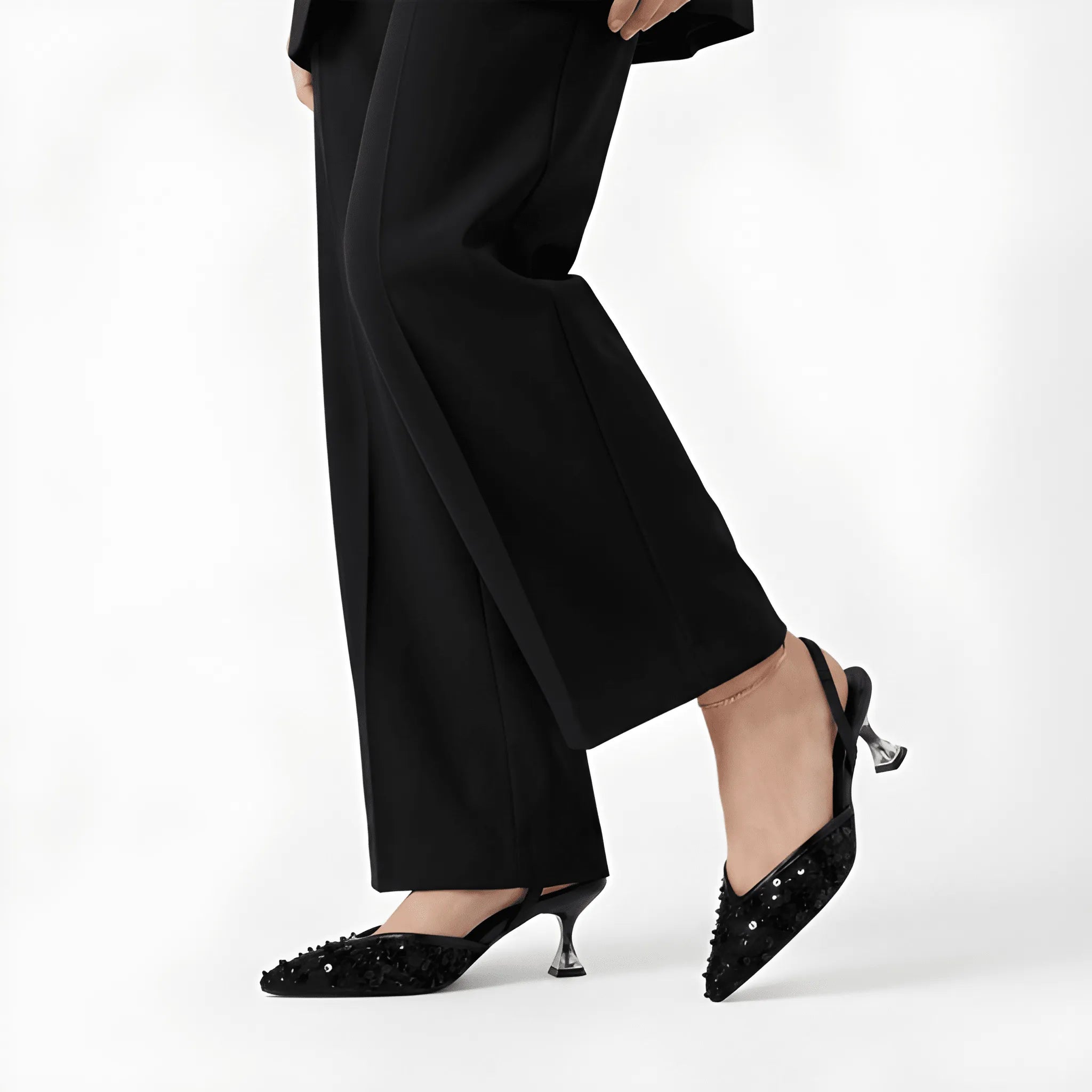 Crystal Charm Heel - Black