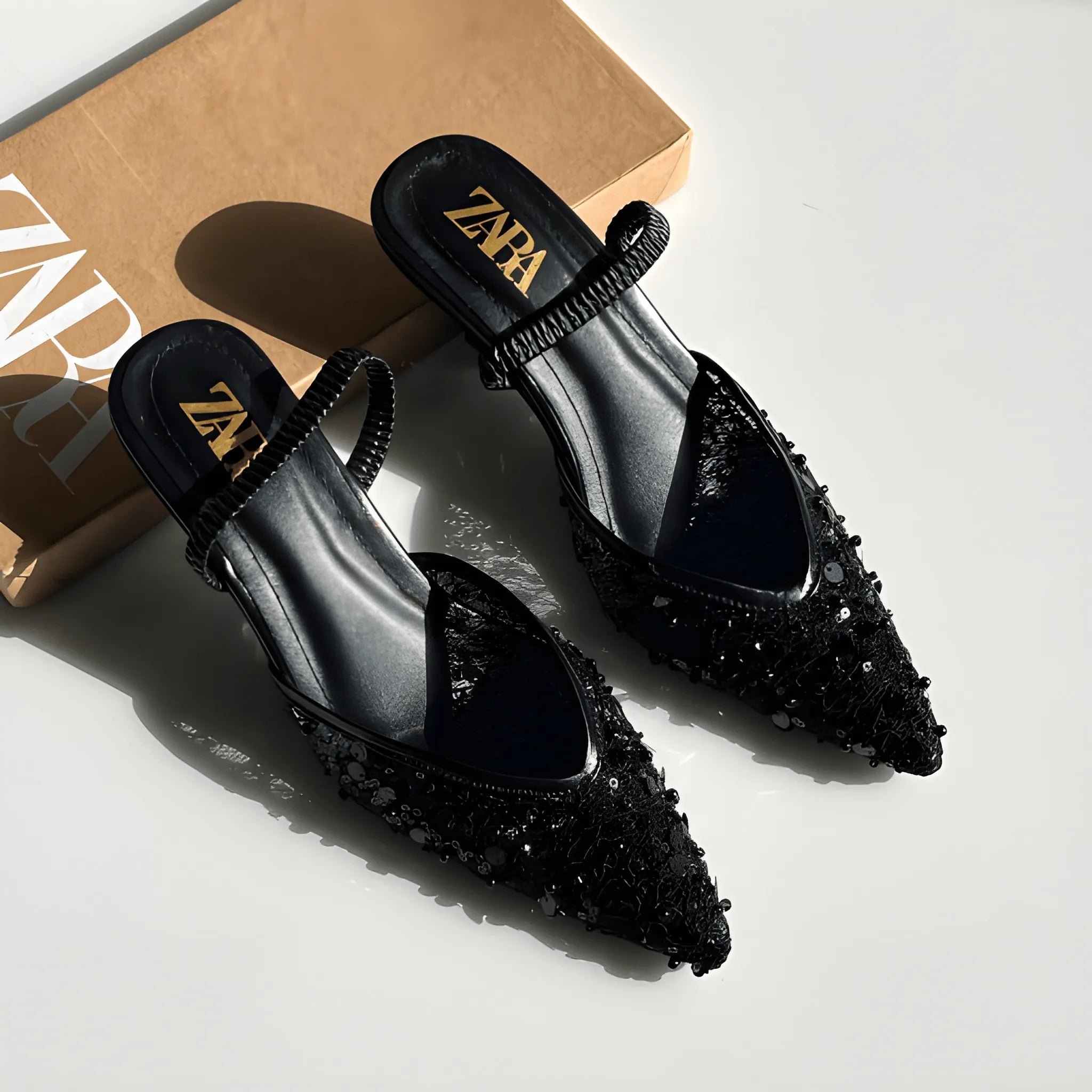 Crystal Charm Heel - Black