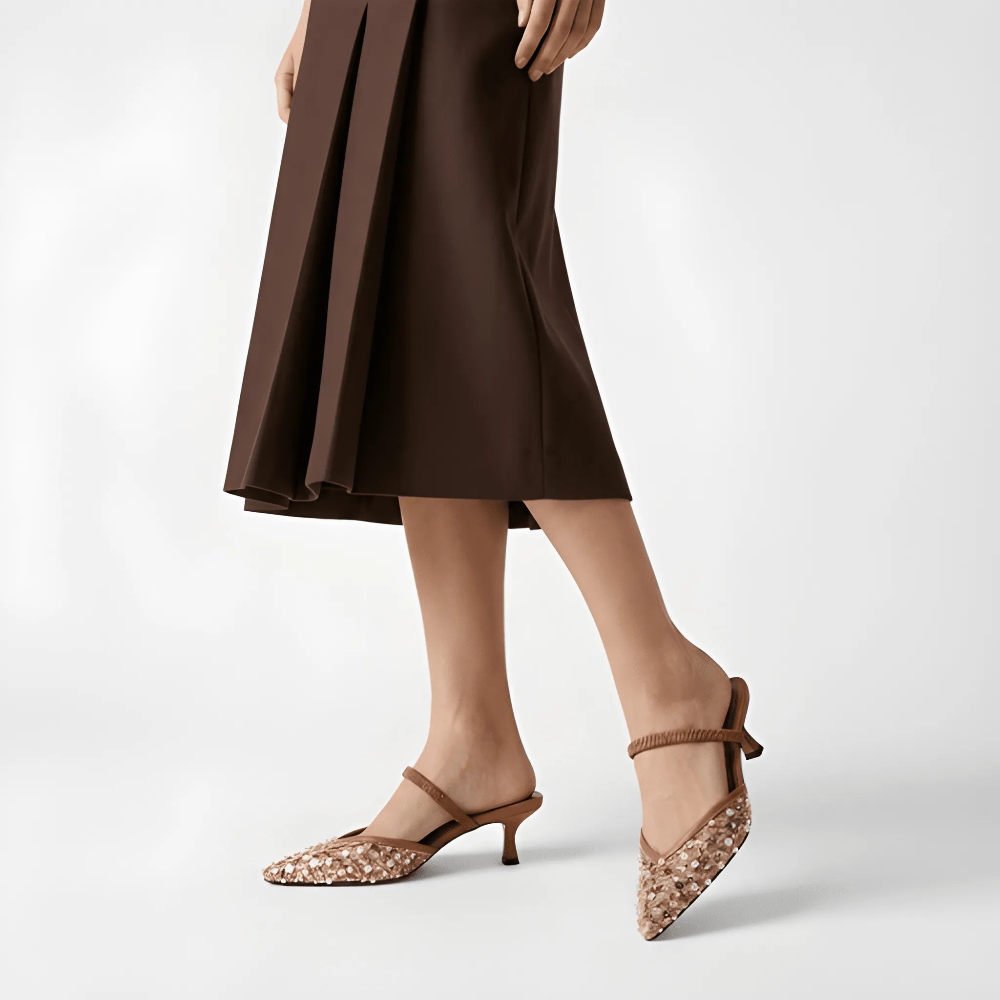 Crystal Charm Heel - Brown