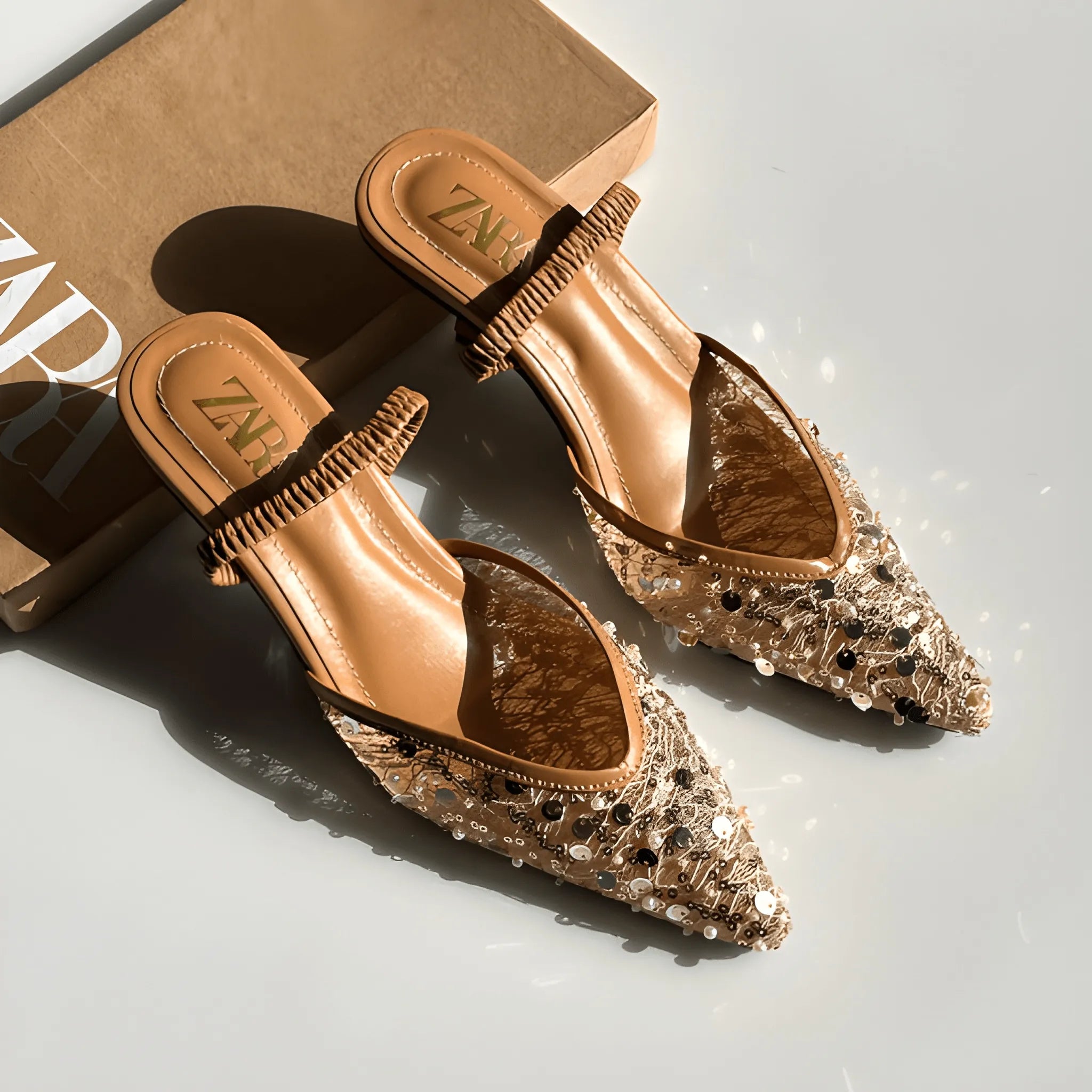 Crystal Charm Heel - Brown