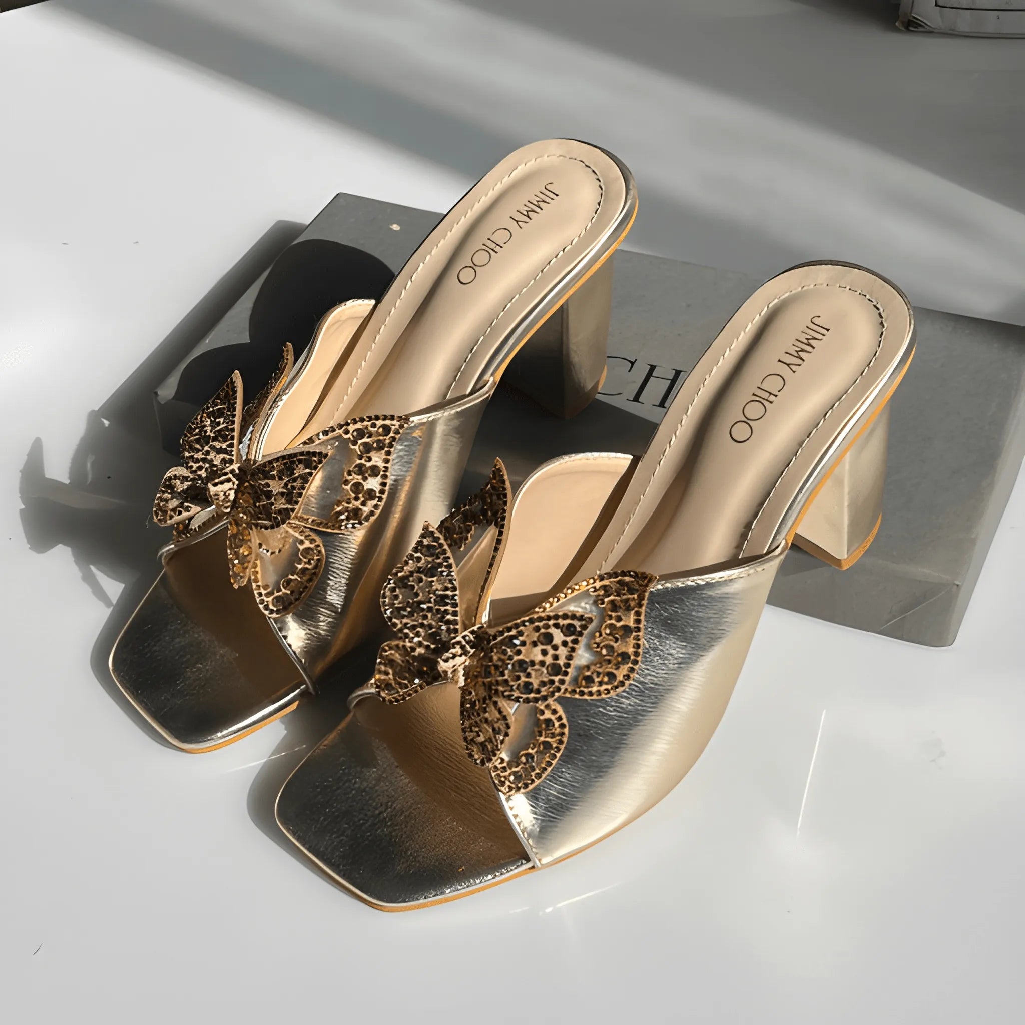 Crystal Charm Heel - Gold