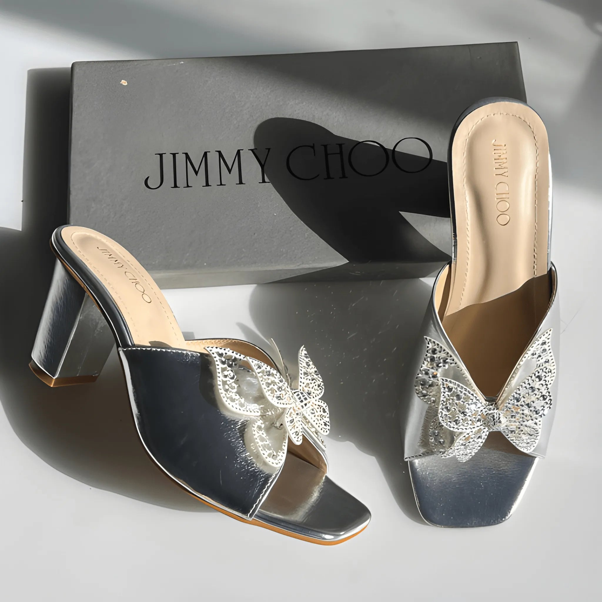Crystal Charm Heel - Silver