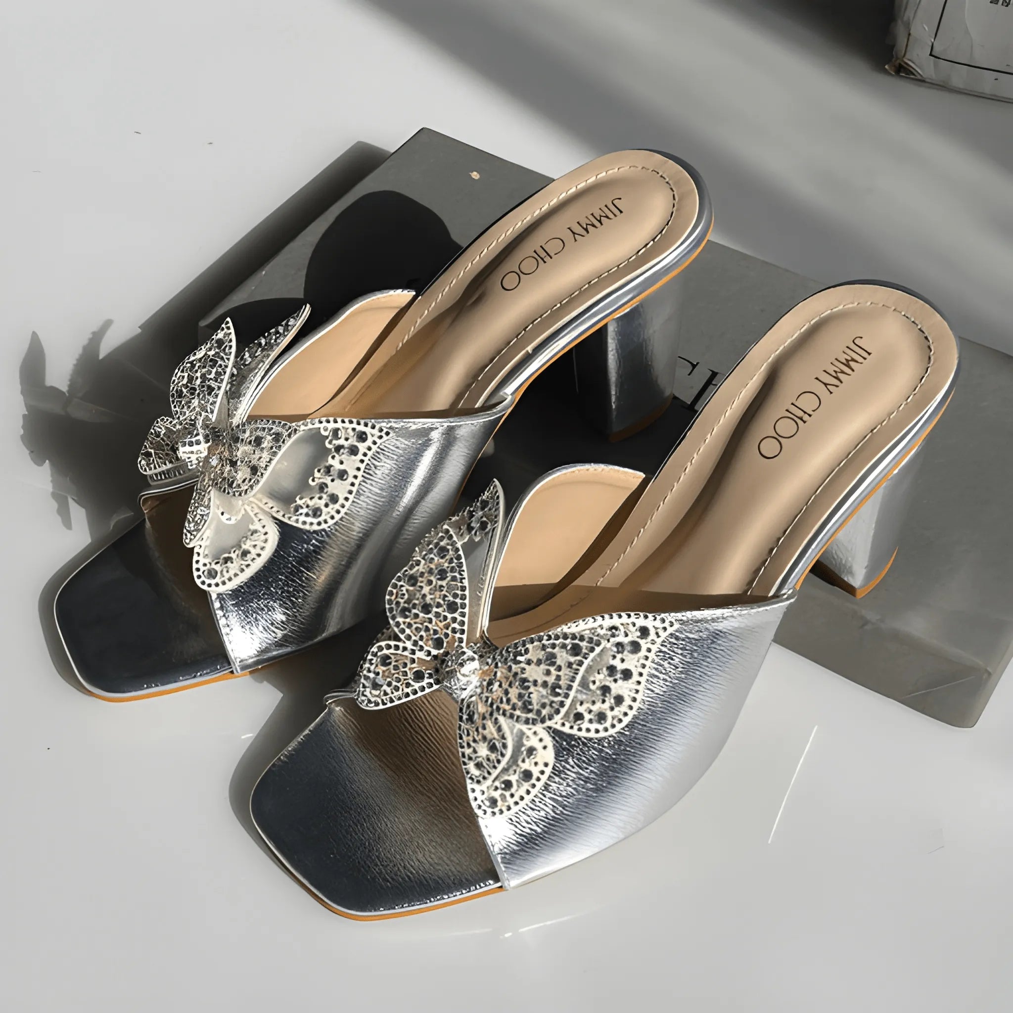 Crystal Charm Heel - Silver