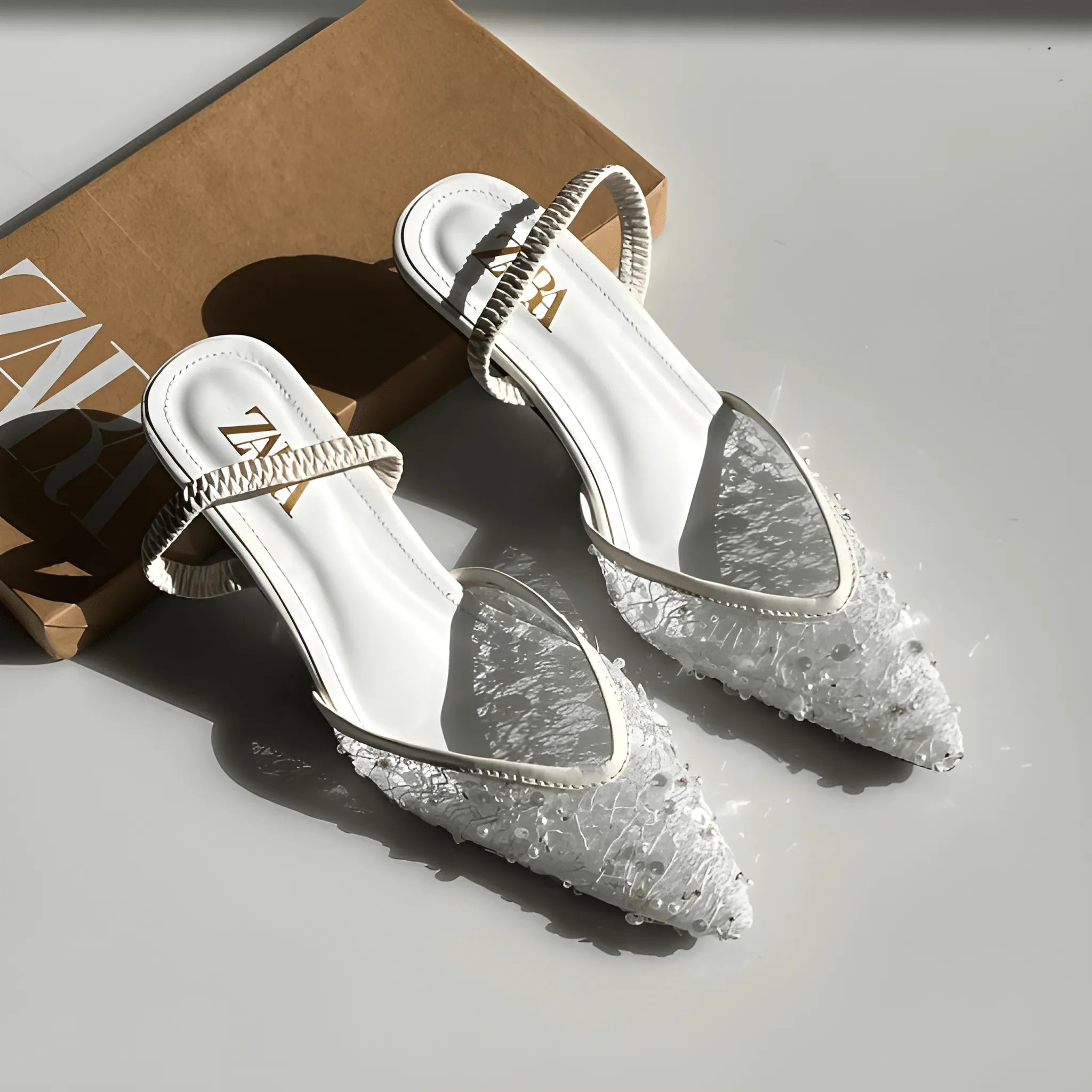 Crystal Charm Heel - White