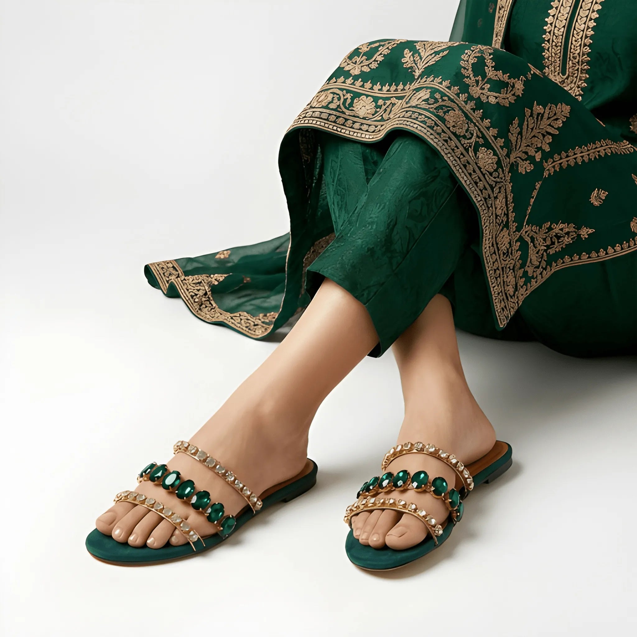 Crystal Muse Flat Slipper - Green