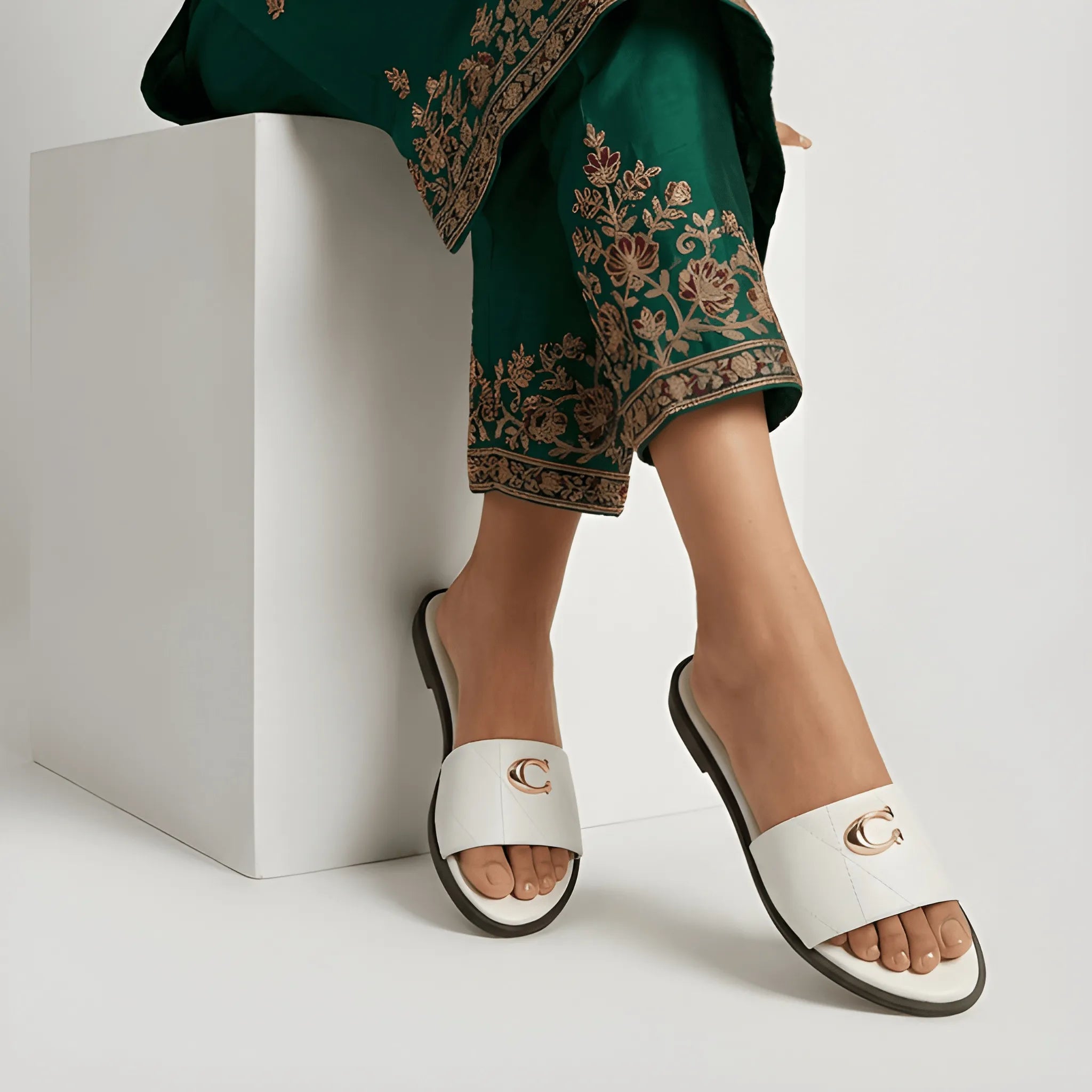 Designer-Inspired Flat Slipper - White