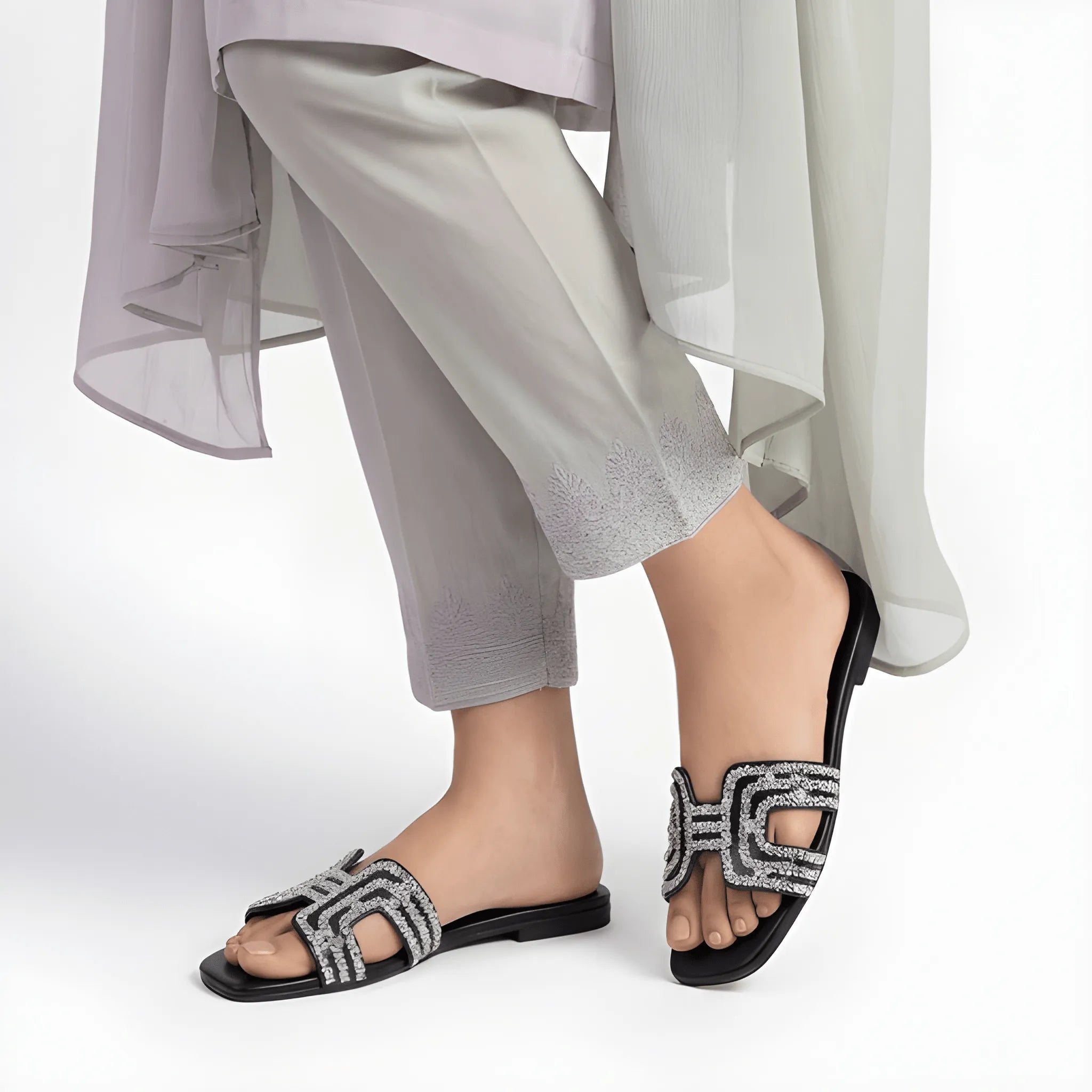 Diamond Accent Flat Slipper - Black