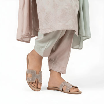Diamond Accent Flat Slipper - Brown