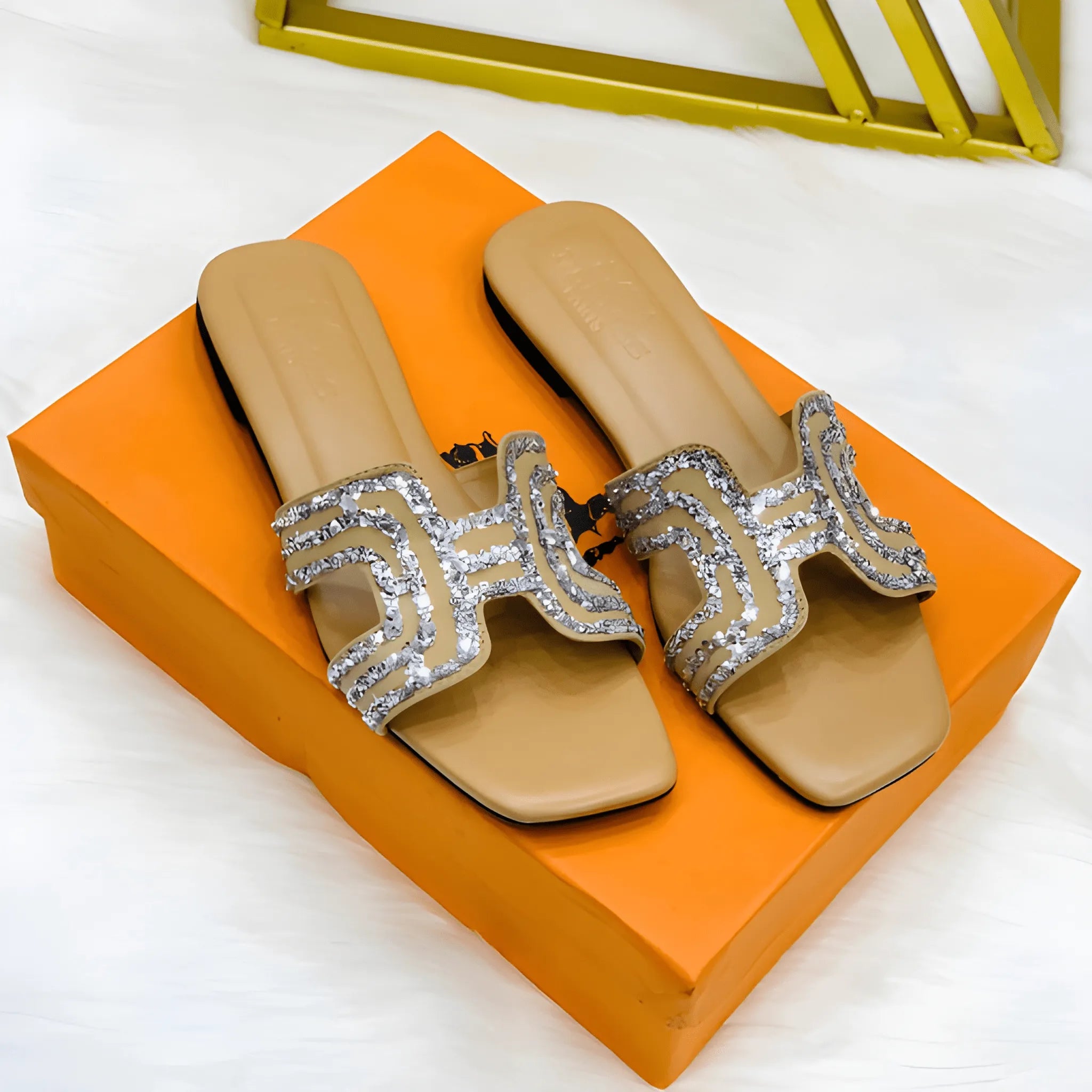 Diamond Accent Flat Slipper - Brown