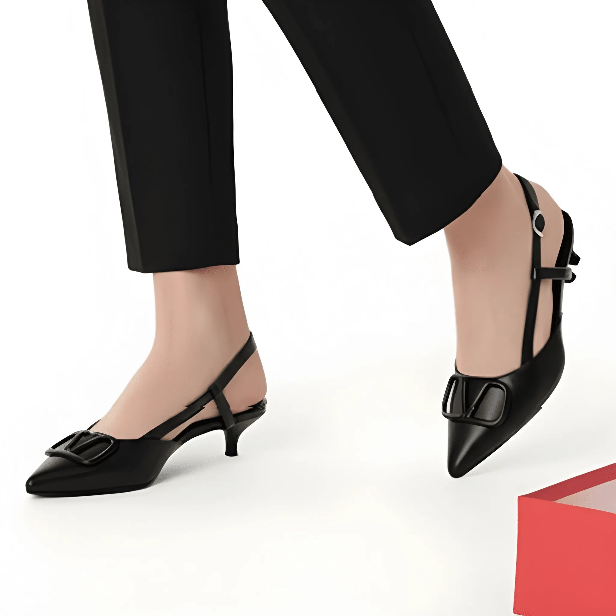 Elegant Buckle Detail Heel - Black