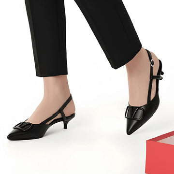 Elegant Buckle Detail Heel - Black