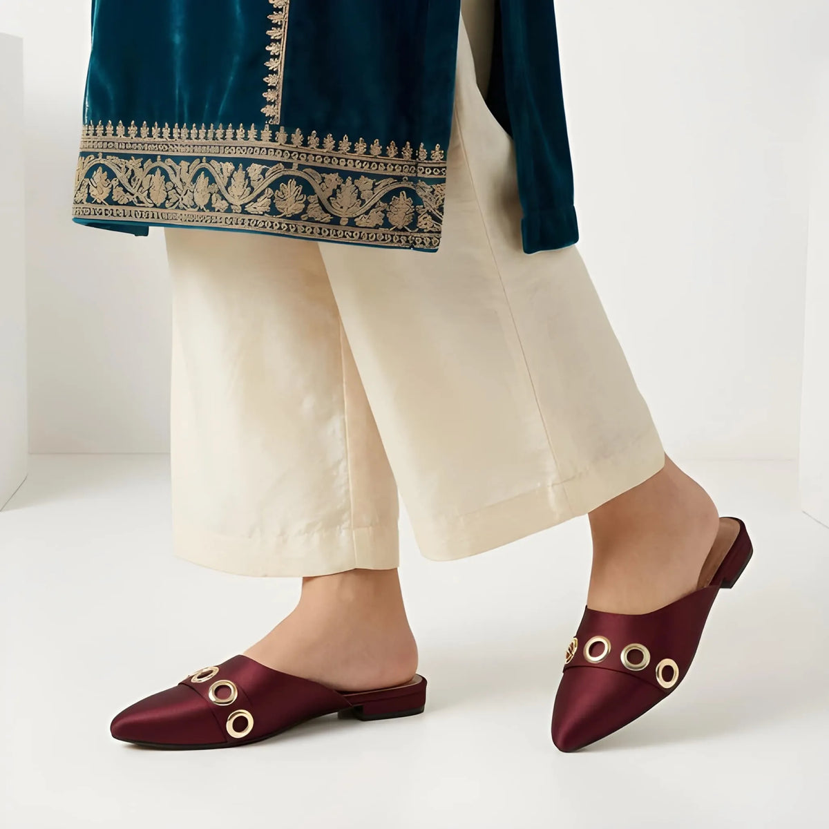 Elegant Embellished Mule - Maroon