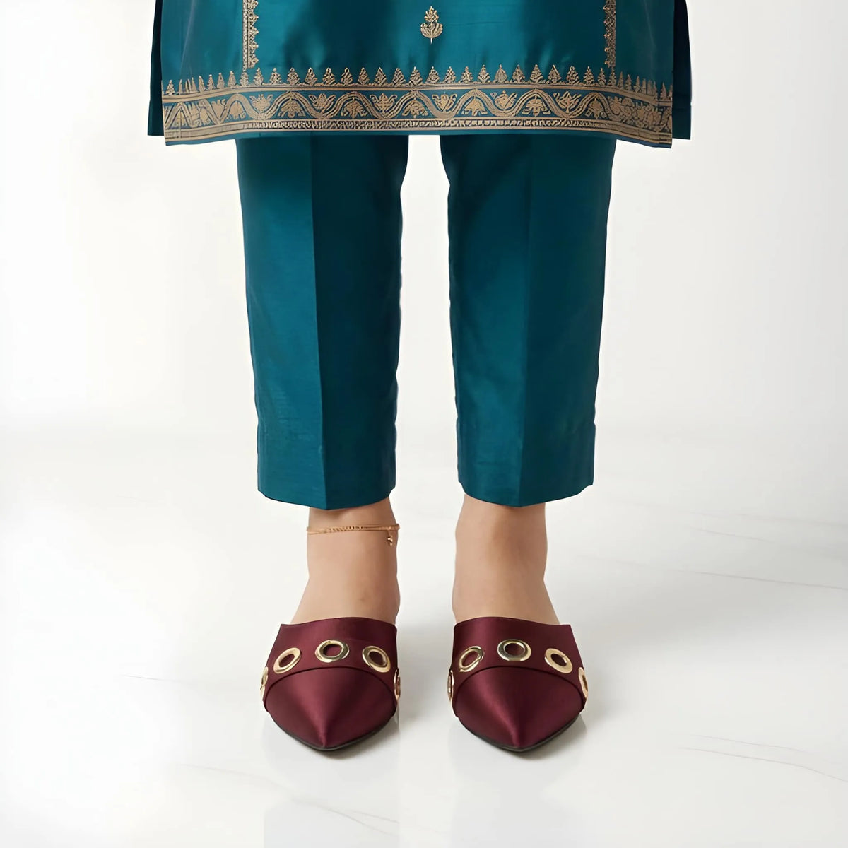 Elegant Embellished Mule - Maroon