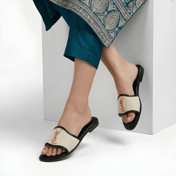 Elegant Jute Slide Slipper - Black