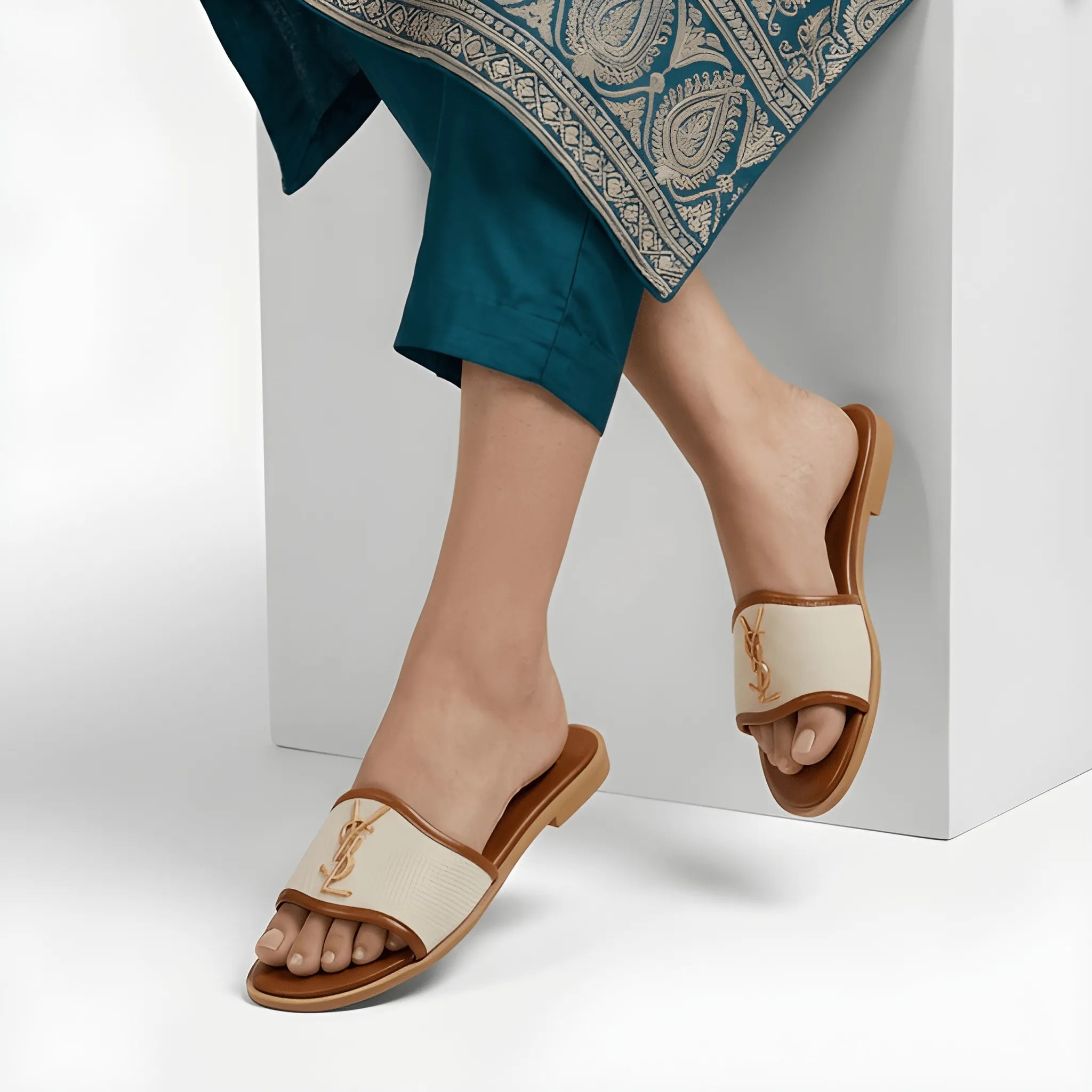 Elegant Jute Slide Slipper - Mustard