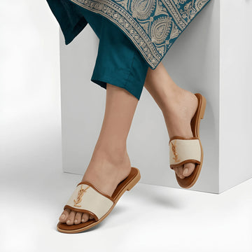 Elegant Jute Slide Slipper - Mustard
