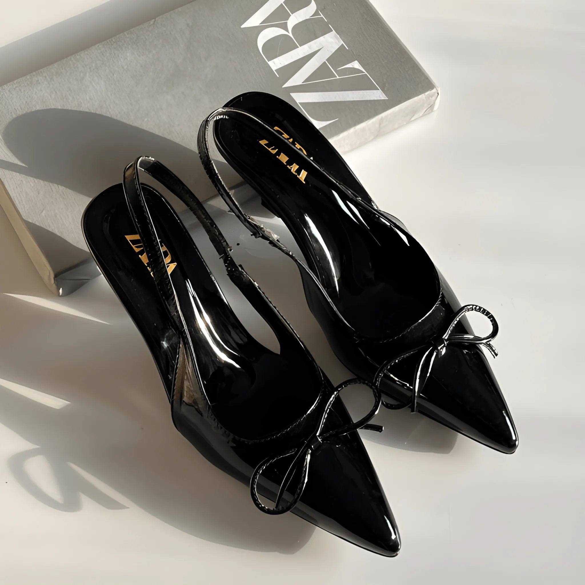 Elegant Patent Bow Heel - Black