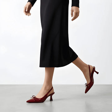 Elegant Patent Bow Heel - Red