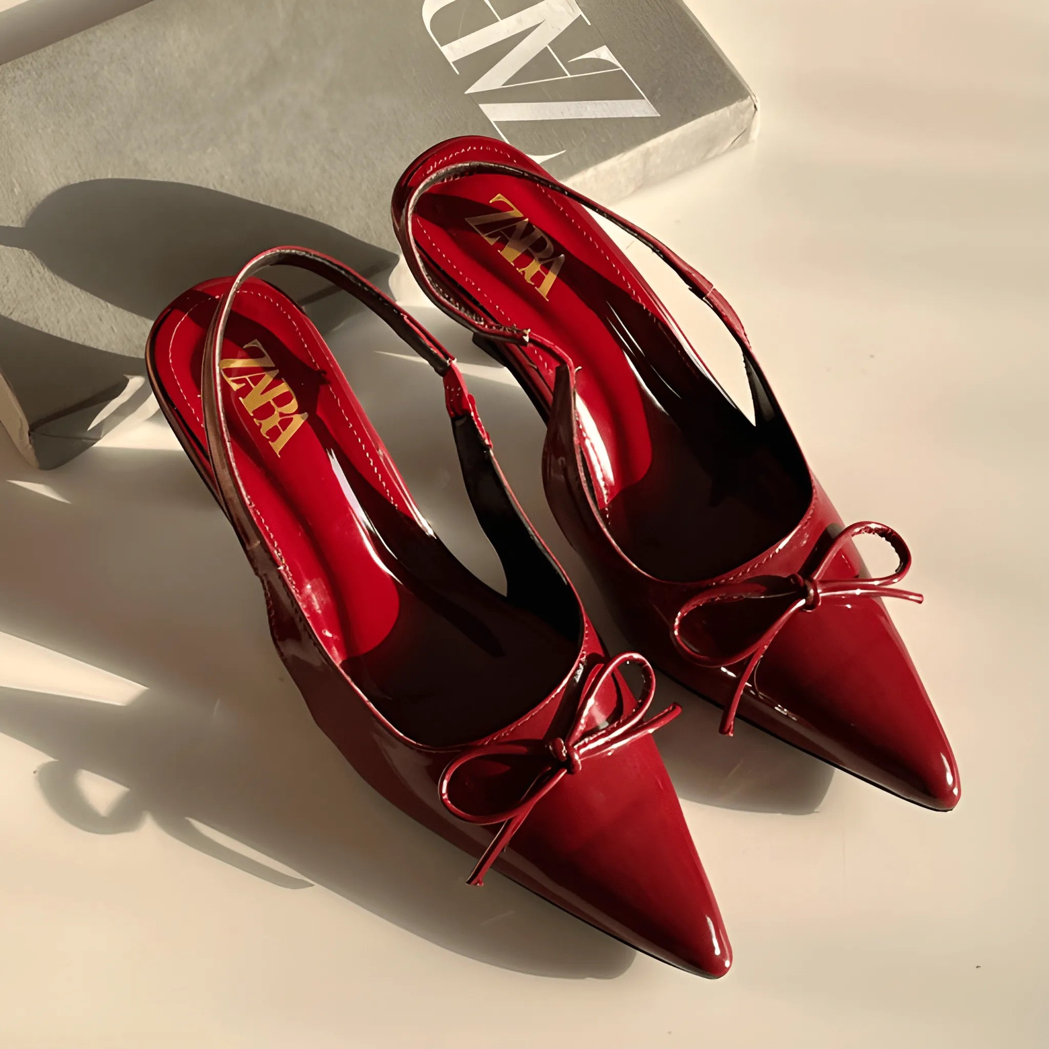 Elegant Patent Bow Heel - Red