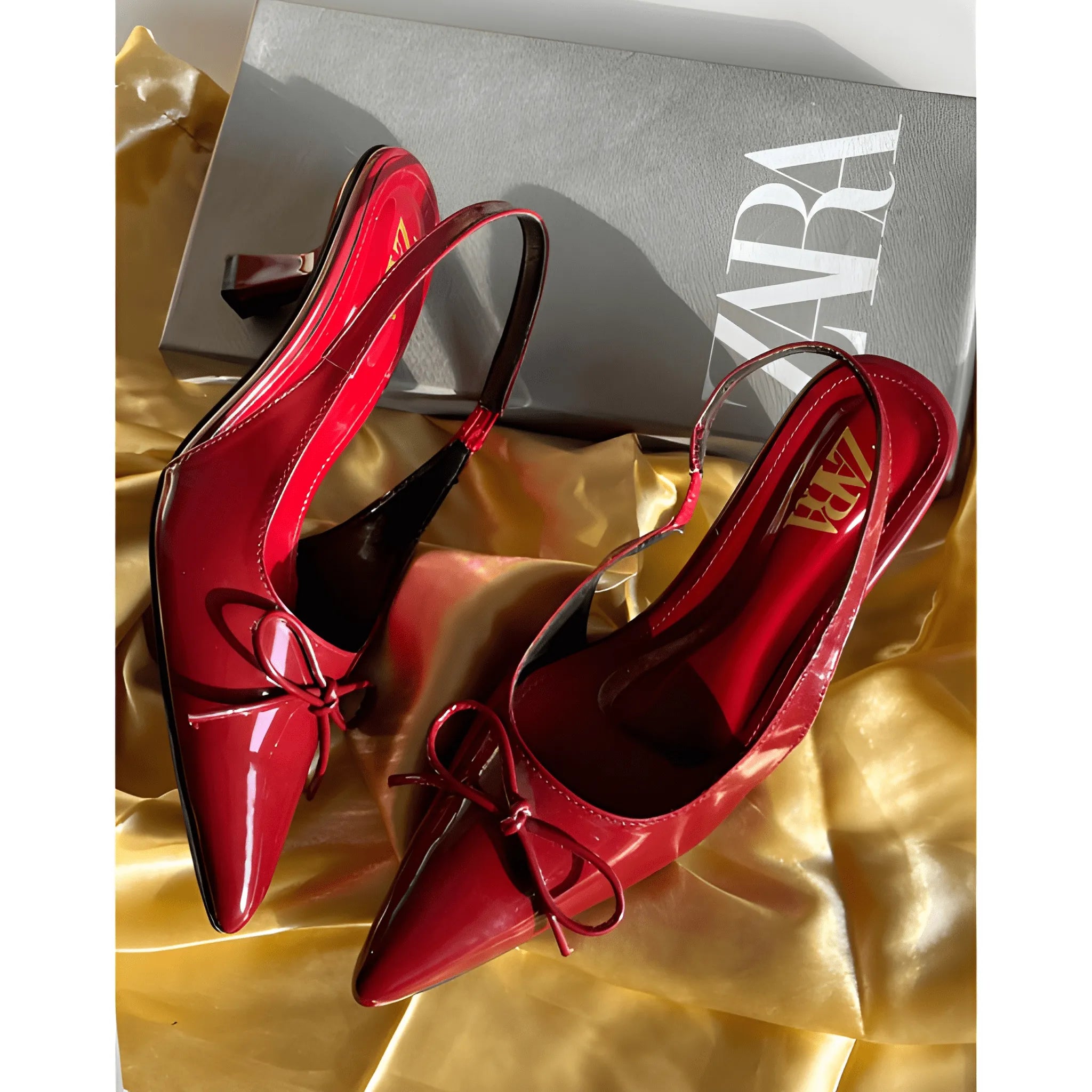Elegant Patent Bow Heel - Red