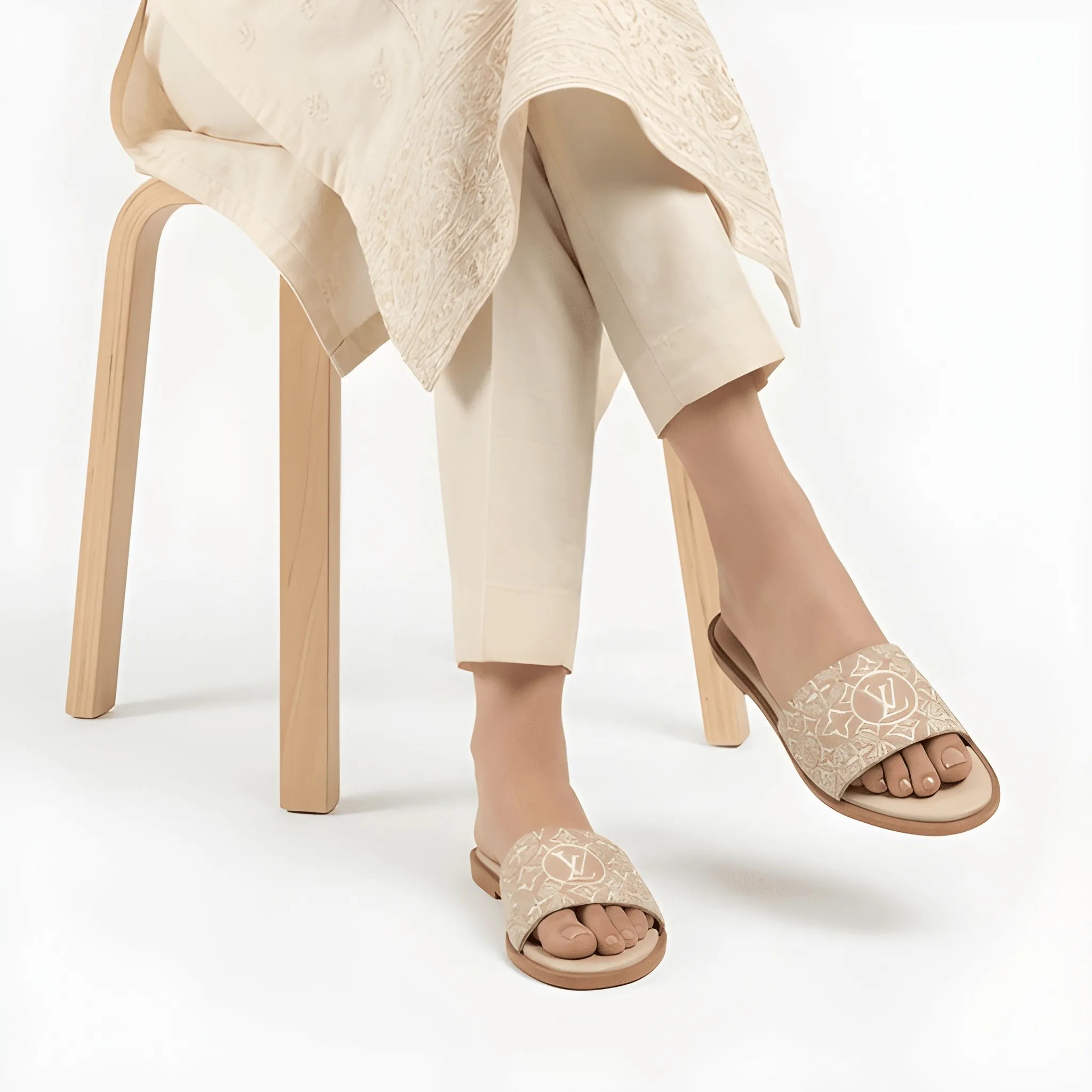 Embroidered Pattern Slipper - Fawn