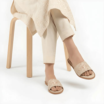 Embroidered Pattern Slipper - Fawn