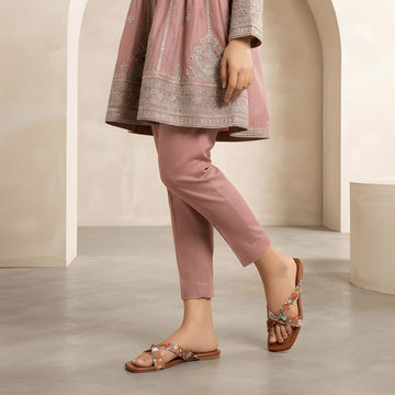 Floral Criss-Cross Slipper - Brown