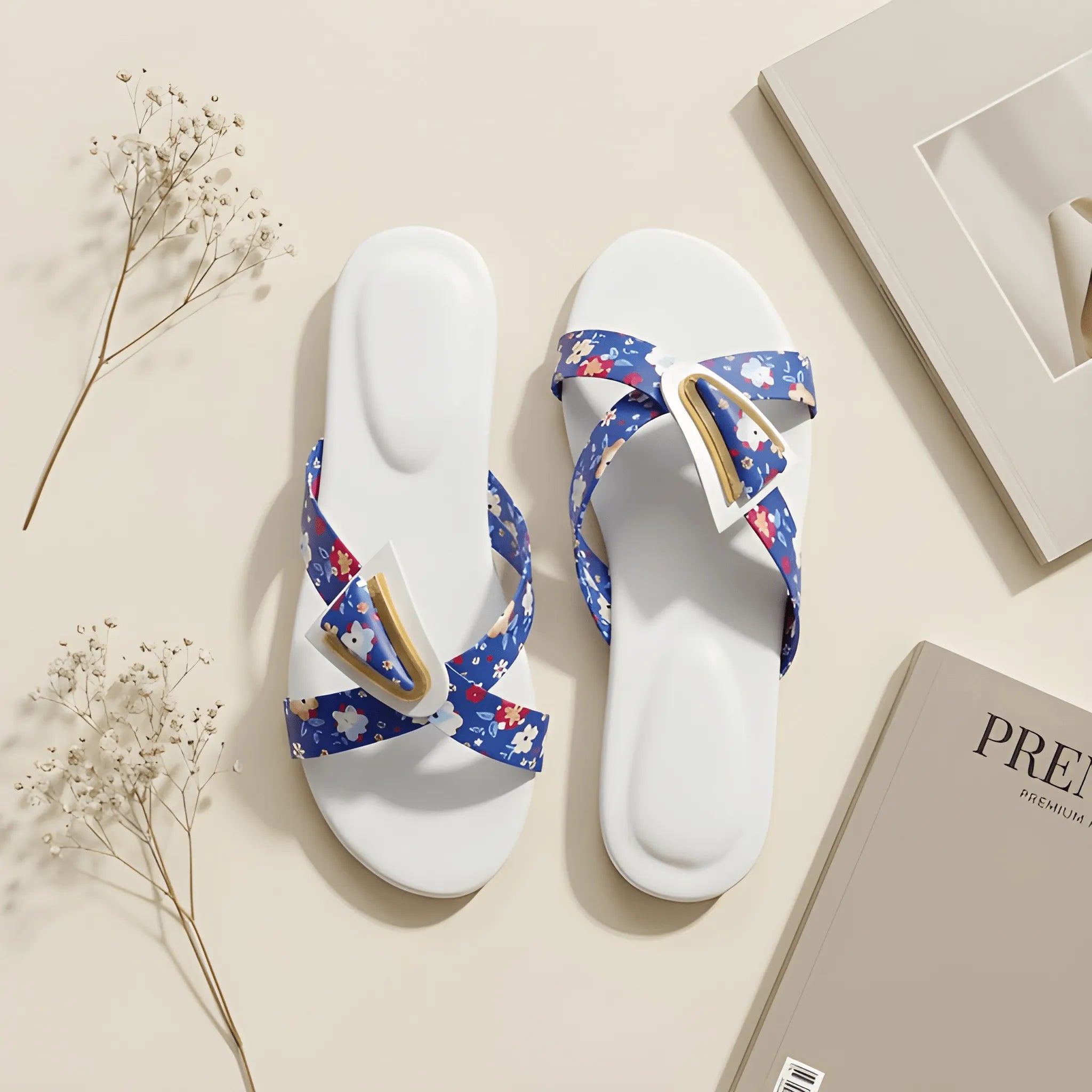 Floral Pattern Slipper - White
