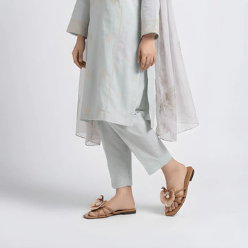 Flower Embellished Flat - Brown