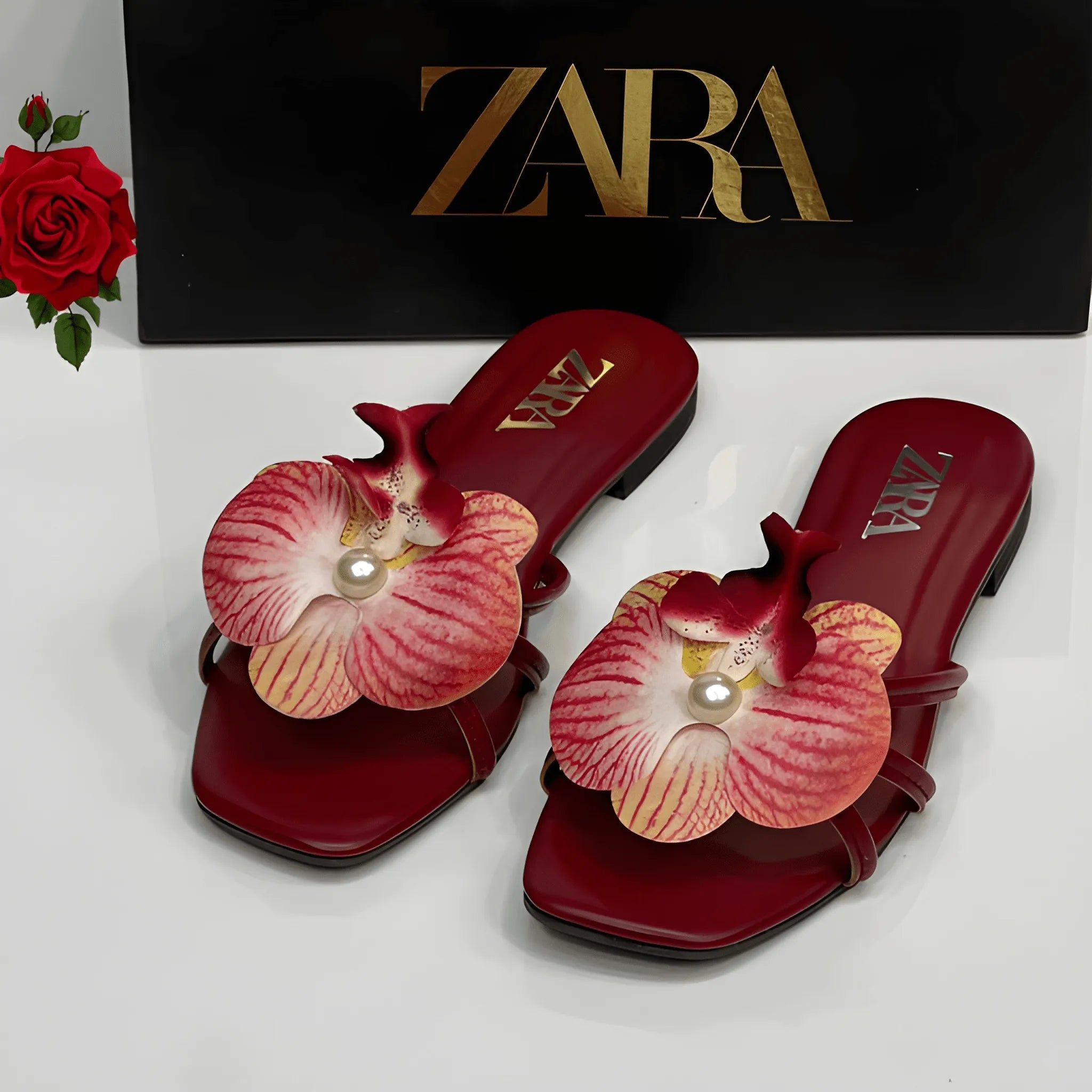 Flower Embellished Flat - Maroon