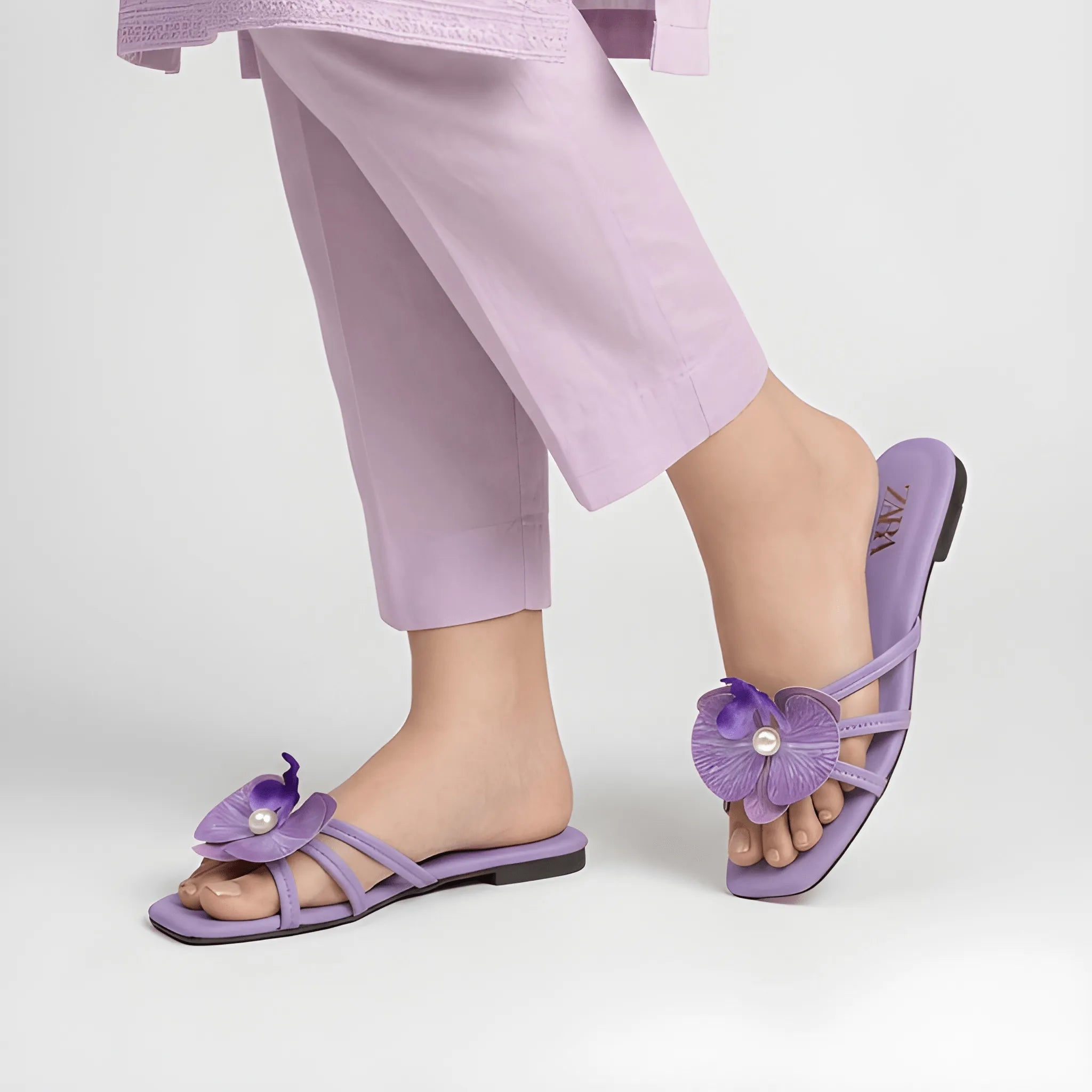 Flower Embellished Flat - Purple