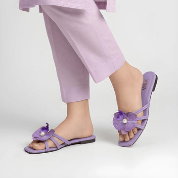 Flower Embellished Flat - Purple