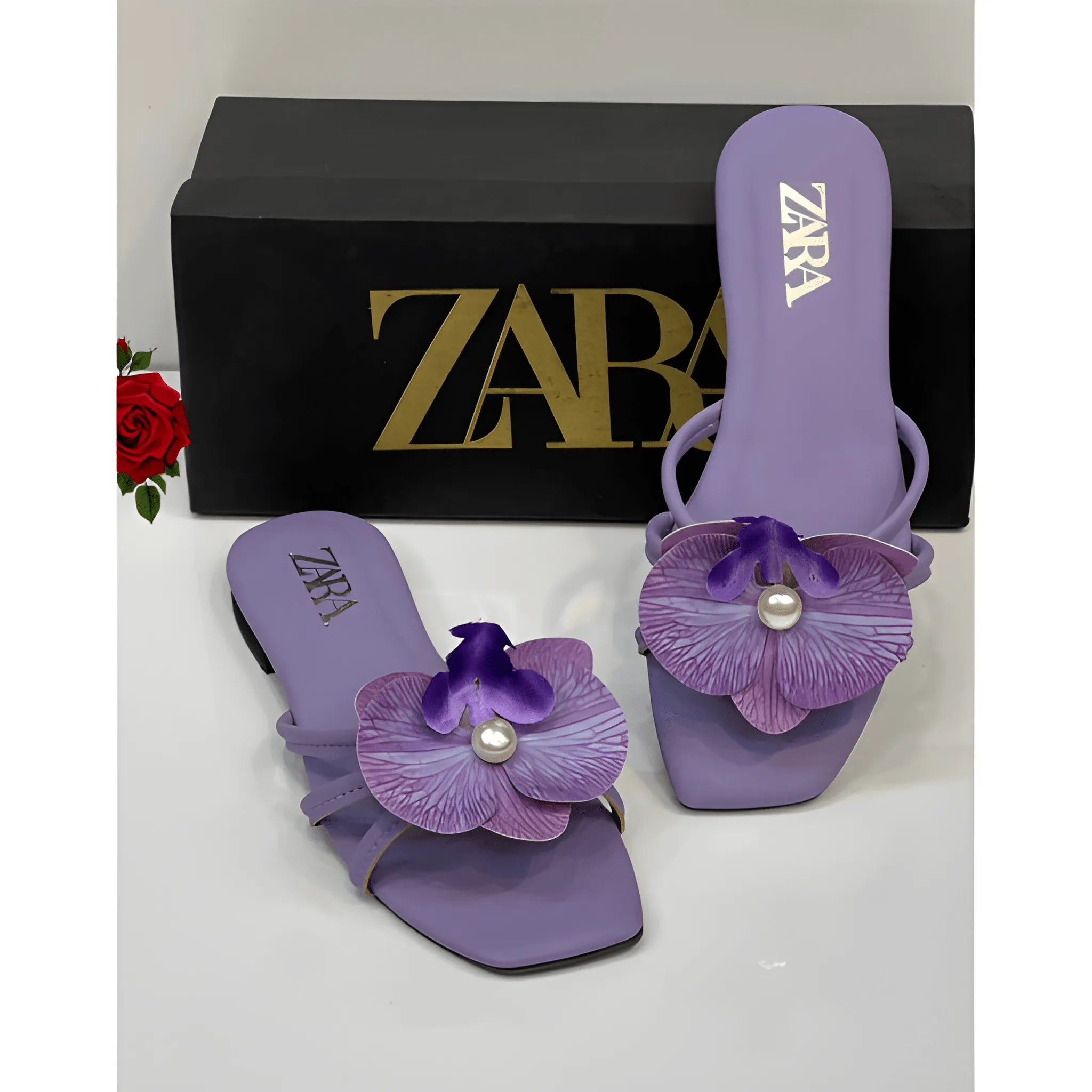 Flower Embellished Flat - Purple