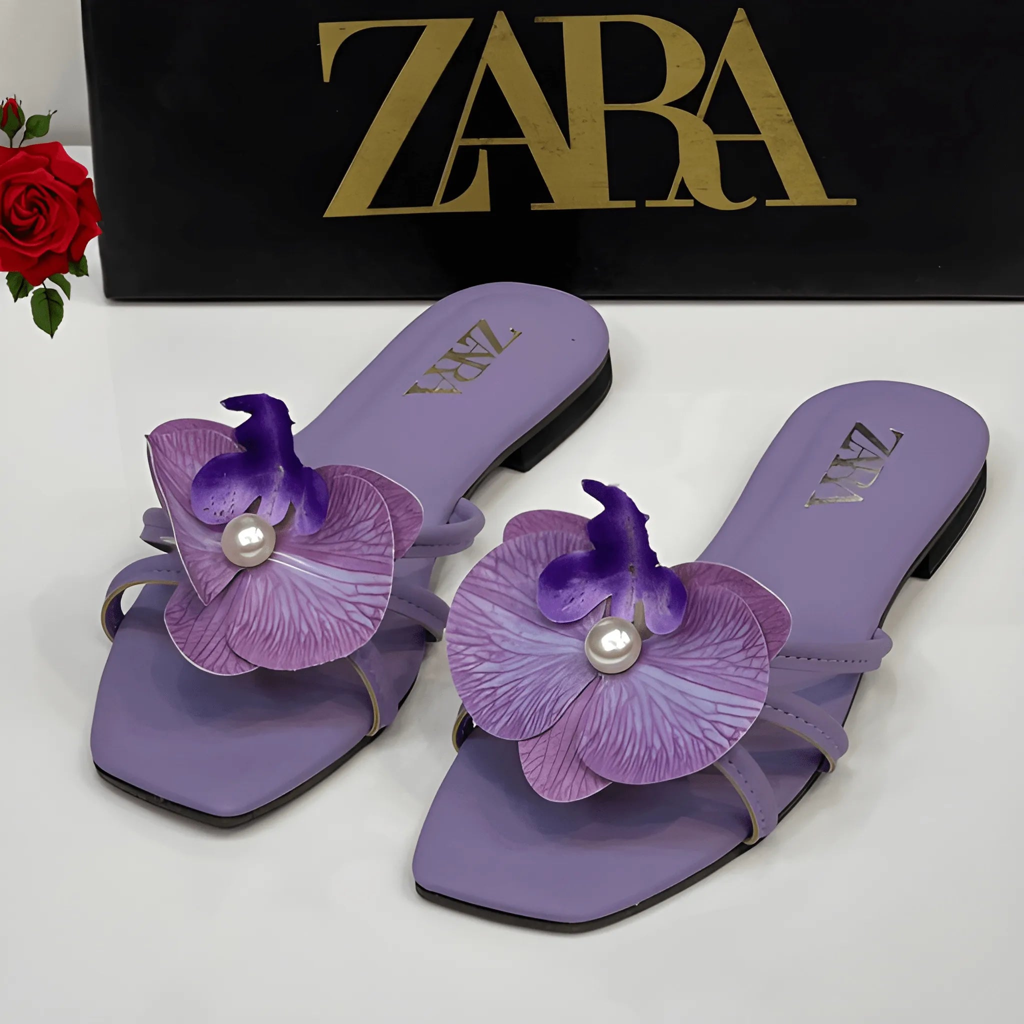 Flower Embellished Flat - Purple